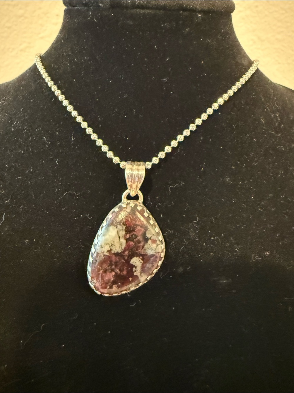Sterling Silver Purple and White Stone Pendant Necklace